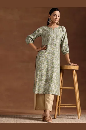 Libas Floral Printed Puff Sleeves Straight Kurta