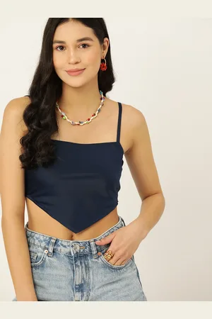 DressBerry Navy Blue Satin Crop Top