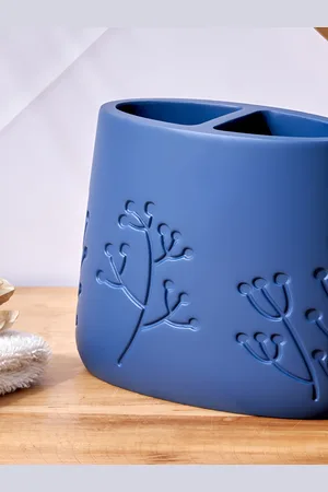 Home Centre Blue Floral Textured Tooth Brush Holder