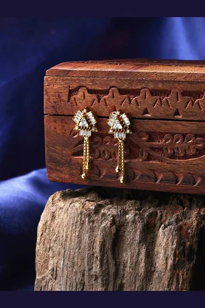HOT AND BOLD Gold-Plated Zircon Studded Classic Drop Earrings