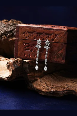 HOT AND BOLD Silver-Toned Diamond Classic Drop Earrings