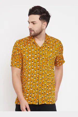 Even Men Mustard Yellow Slim Fit Printed Casual Shirt