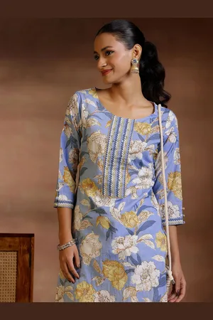 Libas Floral Printed Gotta Patti Pure Cotton Straight Kurta With Trousers