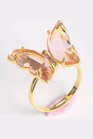 Vembley Women Gold-Plated & Pink Cubic Zirconia Studded Butterfly Finger Ring