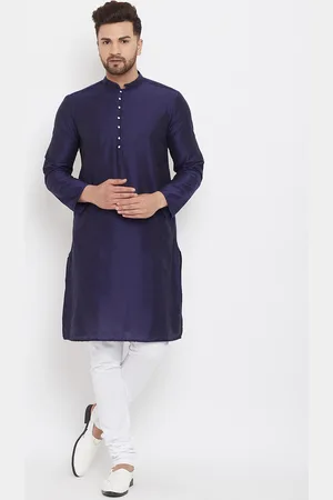 Even Men Navy Blue Solid Straight Kurta