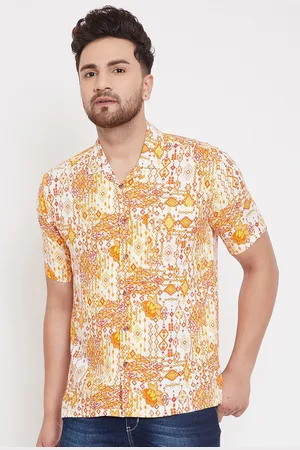 Even Men Yellow Slim Fit Printed Casual Shirt