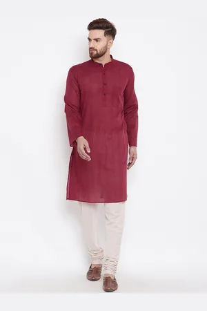 Even Men Maroon Solid Straight Kurta