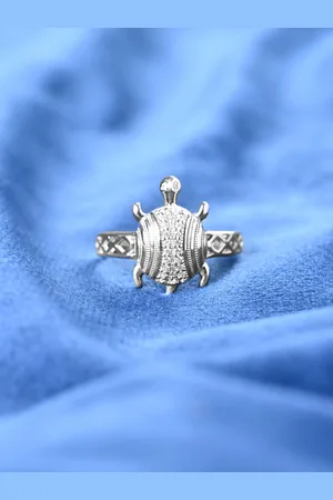 CLARA Men 925 Sterling Silver Platinum-Plated Cubic Zirconia Lucky Tortoise Finger Ring