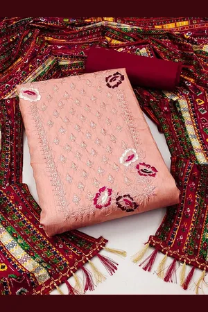APNISHA Ethnic Motifs Embroidered Pure Silk Unstitched Dress Material