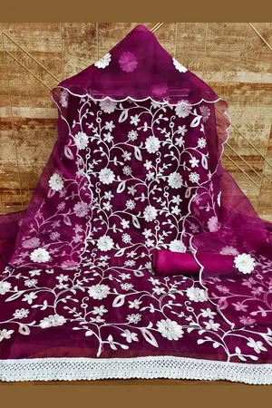 APNISHA Ethnic Motifs Embroidered Organza Unstitched Dress Material