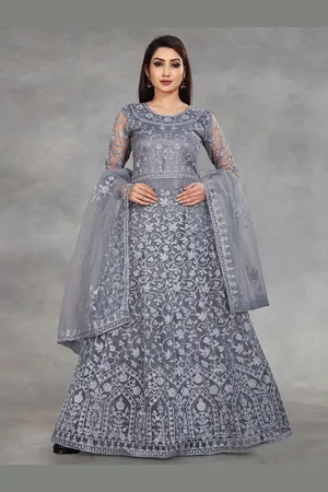 APNISHA Self Design Net Maxi Ethnic Dress With Dupatta