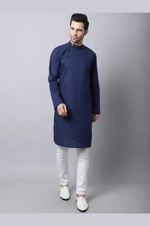 Even Men Blue Thread Work Pathani Kurta