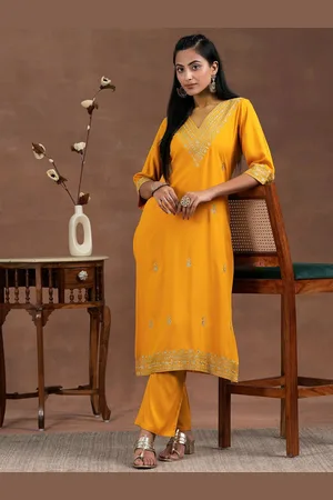 Libas Floral Embroidered Zari Regular Straight Kurta with Palazzos