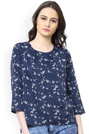 Harpa Women Navy Blue Printed Top