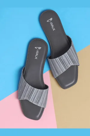 V-WALK Women Striped Slip-On Open Toe Flats