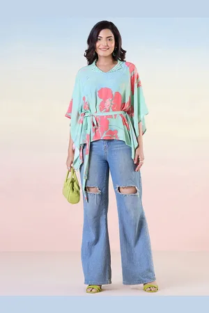 Liva Floral Print Extended Sleeves Liva Kaftan Top