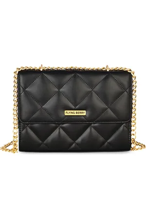 FLYING BERRY Black Geometric PU Structured Sling Bag with Quilted
