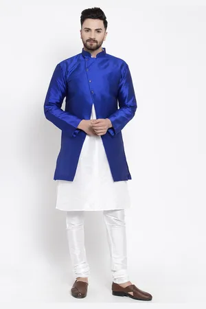 Kaifoo Men White Kurta with Churidar & Jacket