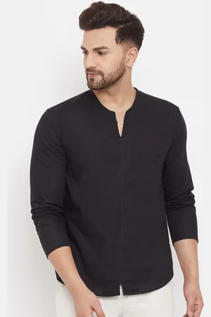 Even Men Black Striped Dobby Kurta