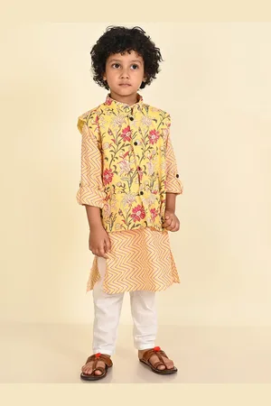 LIL PITAARA Boys Chevron Printed Pure Cotton Regular Kurta & Pyjamas With Nehru Jacket