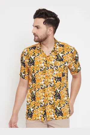 Even Men Mustard Slim Fit Floral Printed Casual Shirt
