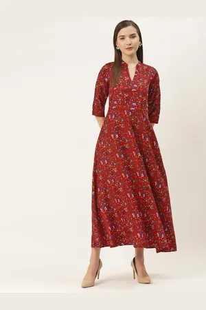 Deewa Women Red & Blue Quirky Print Maxi Dress