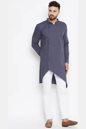 Even Men Blue Striped Straight Kurta