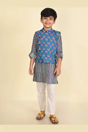 LIL PITAARA Boys Ethnic Motifs Printed Pure Cotton Kurta & Pyjamas With Nehru Jacket