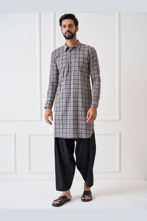 See Designs Ethnic Motif Printed Shirt Collar Pure Cotton Pathani Kurta