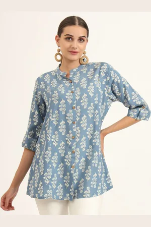 BAESD Women Cotton Floral Print Mandarin Collar Top