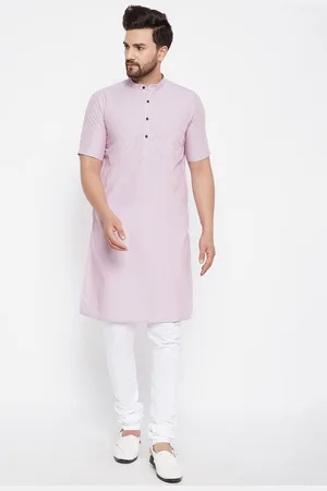 Even Men Pink Striped Dobby Kurta