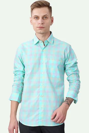 FRENCH CROWN Standard Checked Spread Collar Long Sleeves Casual Shirt