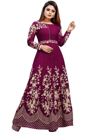 APNISHA Women Purple Floral Embroidered Net Ethnic Maxi Dress