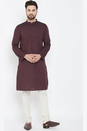 Even Men Brown Woven Design Straight Kurta