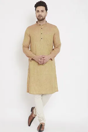 Even Men Beige & Pink Woven Design Straight Kurta