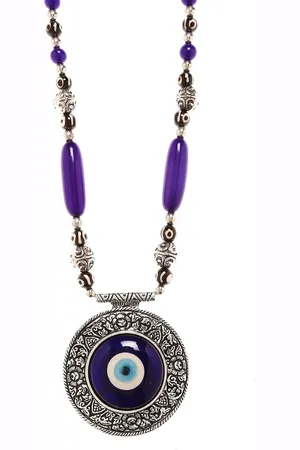 Bamboo Tree Jewels Silver-Toned & Blue Handcrafted Necklace