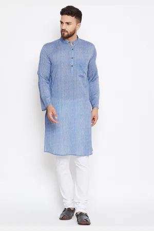 Even Men Blue Striped Straight Kurta
