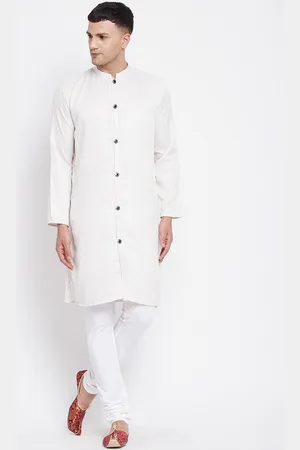 Even Men White Solid Open Front Kurta