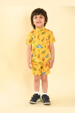 LIL PITAARA Boys Conversational Printed Pure Cotton Shirt with Shorts