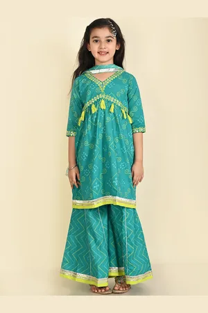 LIL PITAARA Girls Bandhani Printed Pure Cotton Kurta & Palazzos With Dupatta