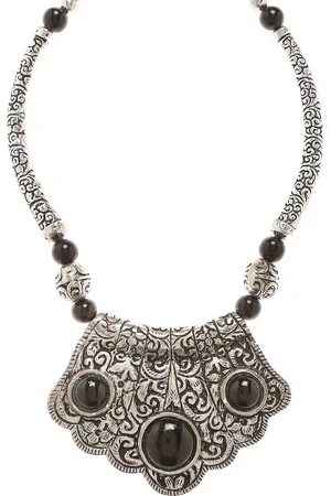 Bamboo Tree Jewels Silver-Toned & Black Metal Handcrafted Necklace
