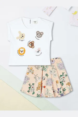 Max Collection Girls Embroidered Round Neck Sleeveless Pure Cotton T-Shirt With Skirt