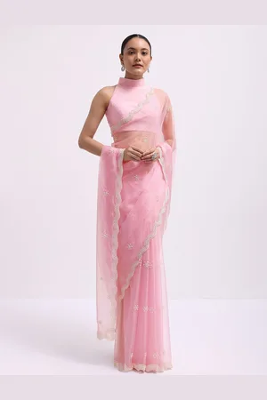 KALKI Fashion Embellished Beads and Stones Organza Saree