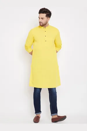 Even Men Yellow Solid Straight Kurta