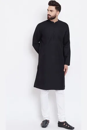 Even Men Black Solid Straight Kurta