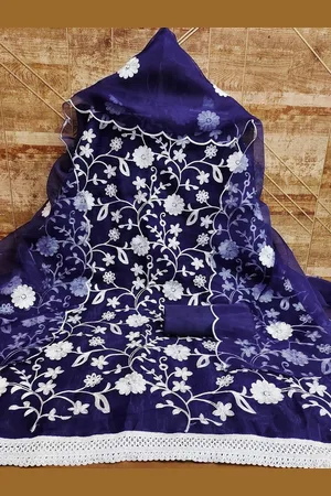APNISHA Ethnic Motifs Embroidered Organza Silk Unstitched Dress Material