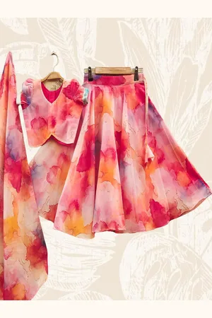 BAESD Girls Printed Tie and Dye Ready to Wear Lehenga & Blouse With Dupatta