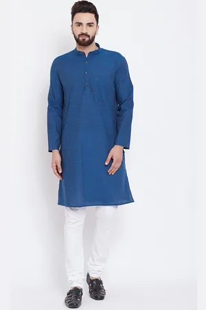 Even Men Blue Solid Straight Kurta