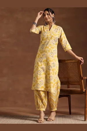 Libas Women Floral Printed Regular Pure Cotton Kurta with Salwar