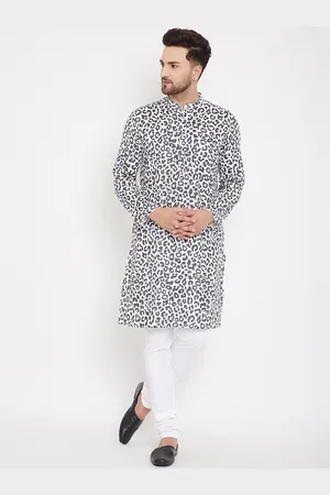 Even Men White & Black Animal Printed Straight Kurta